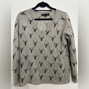 Skull cashmere steer skull v neck sweater